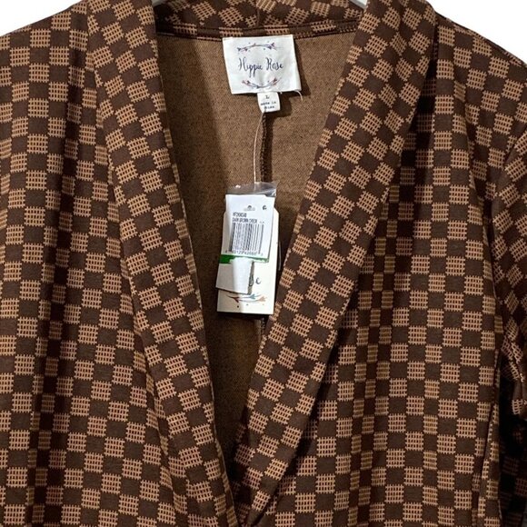 NWT Hippie Rose Jacket M/L Brown Checkerboard Stretch Knit Blazer - Picture 3 of 14